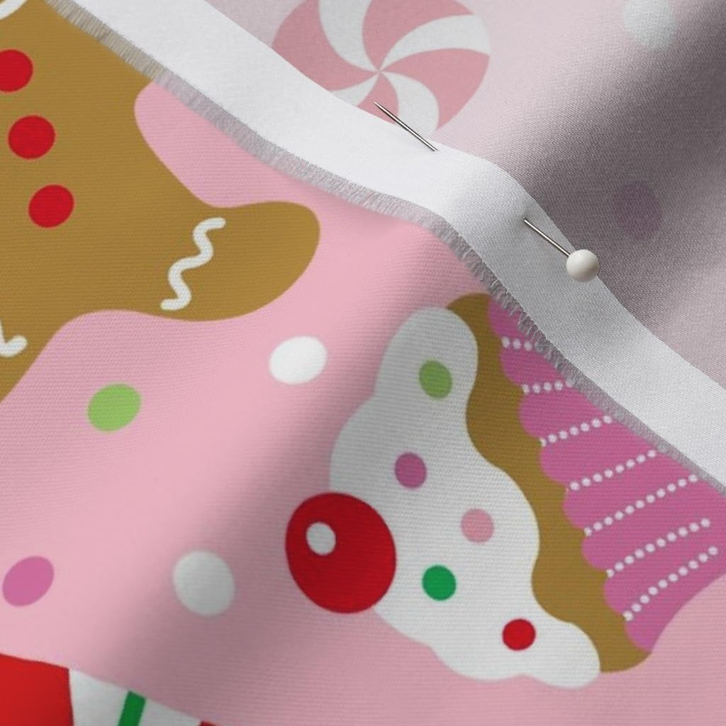 Spoonflower Fabric - Christmas Candy Treats Pink Cupcake Polka Dots Gingerbread Holiday Printed on Organic Cotton Sateen Fabric by The Yard - Sewing Quilting Apparel Home Decor