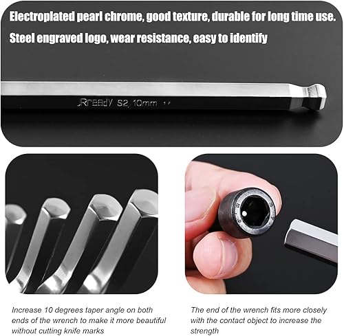 Miniatura 5 de JRready ST5212 - Juego de llaves hexagonales de brazo largo, 22 piezas, acero de aleación S2, 13 unidades, 9 unidades métricas