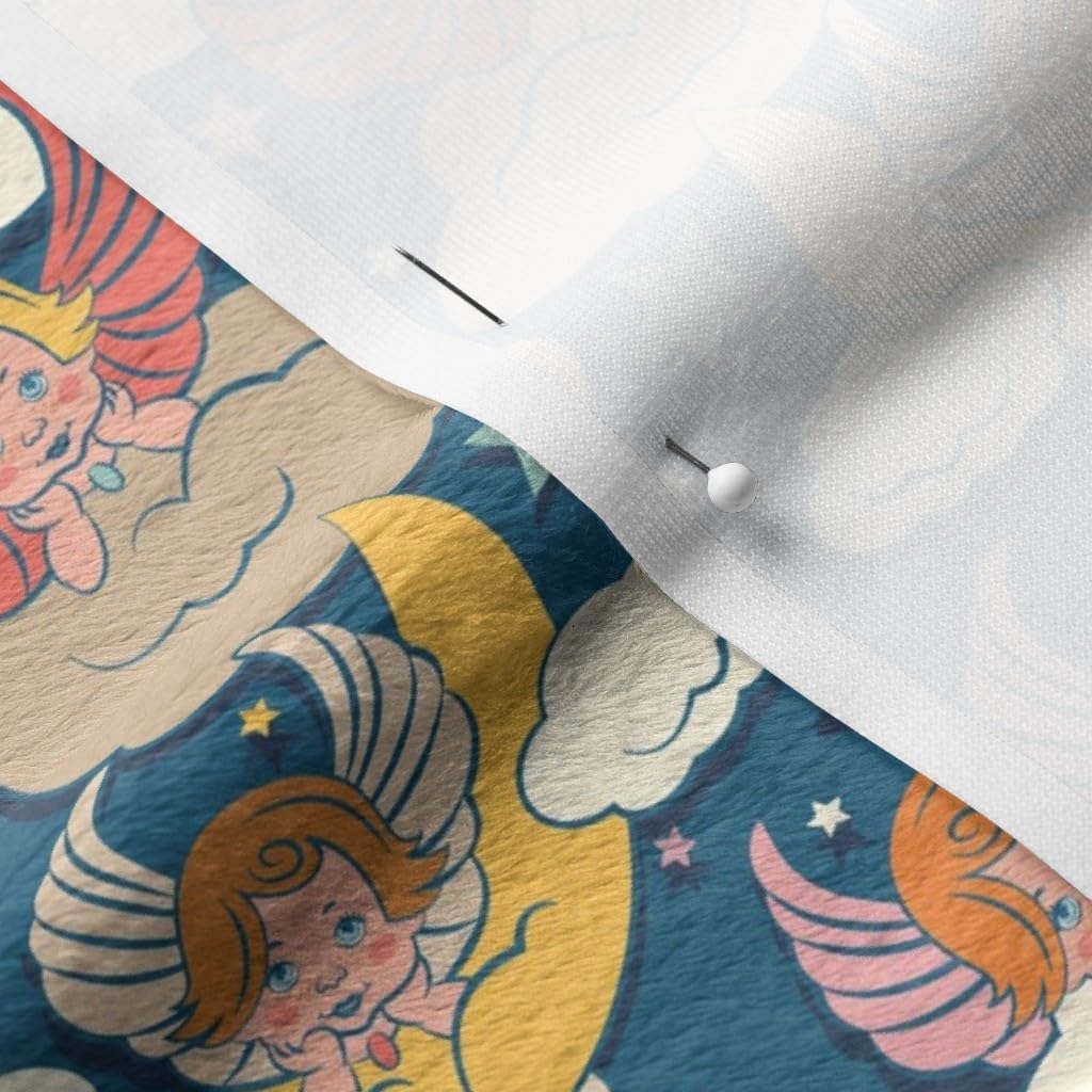 Spoonflower Fabric - Angels Collection Angel Cloud Star Moon Vintage Printed on Minky Fabric by the Yard - Sewing Baby Blankets Quilt Backing Plush