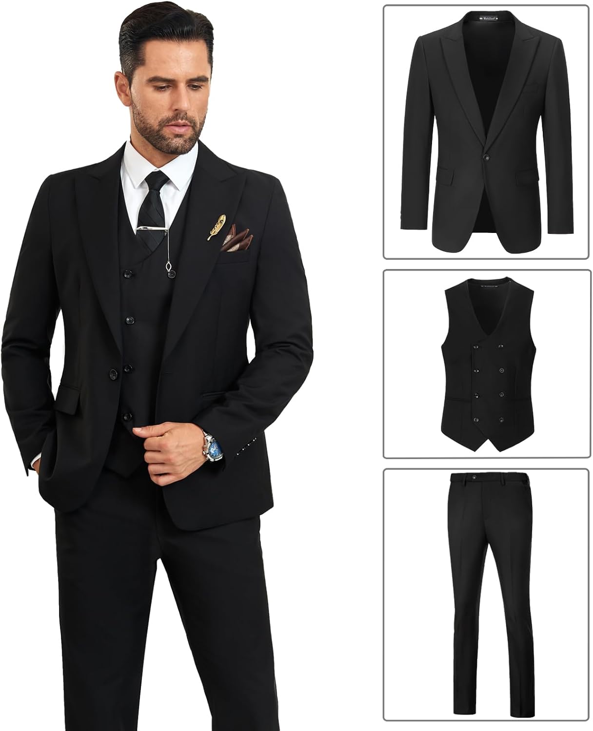 Mens Suit Slim Fit 3 Piece Double Breasted Suit Men Formal Tuxedo Set Casual Wedding Prom Groom Suits - Image 4