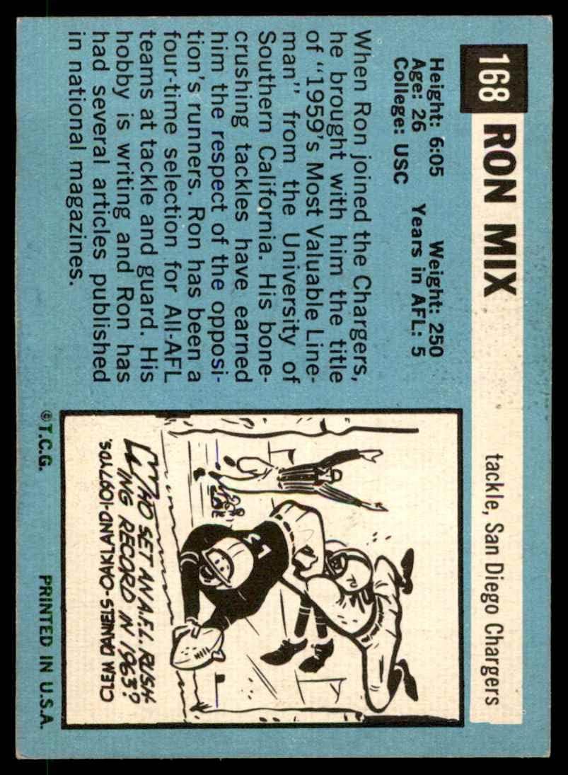 1964 Topps #168 Ron Mix San Diego Chargers (Football Card) VG Chargers Southern California