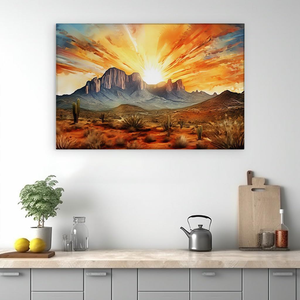 Canvas for Living room. Desert Majesty at Dawn's First Light, 27 x 18 inch Canvas Wall Art - Contemporary Masterpieces - Modern Home Decor - 69x46 cm (27x18 inch)