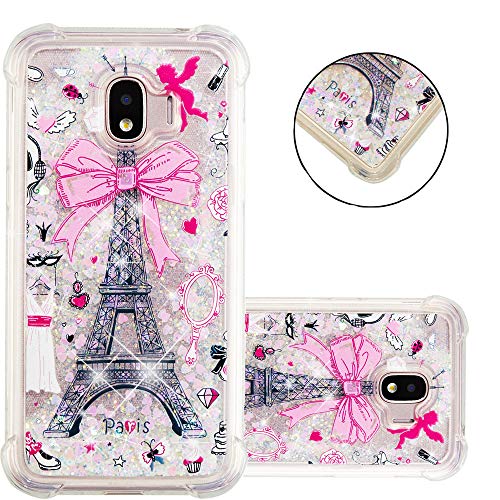 COTDINFOR Samsung Galaxy J2 Pro 2018 Funda Líquido Cute 3D Glitter Sparkle Bling Quicksand Caso Silicona Blanda Protectora Carcasa para Samsung Galaxy J2 Pro 2018 Tower YB.