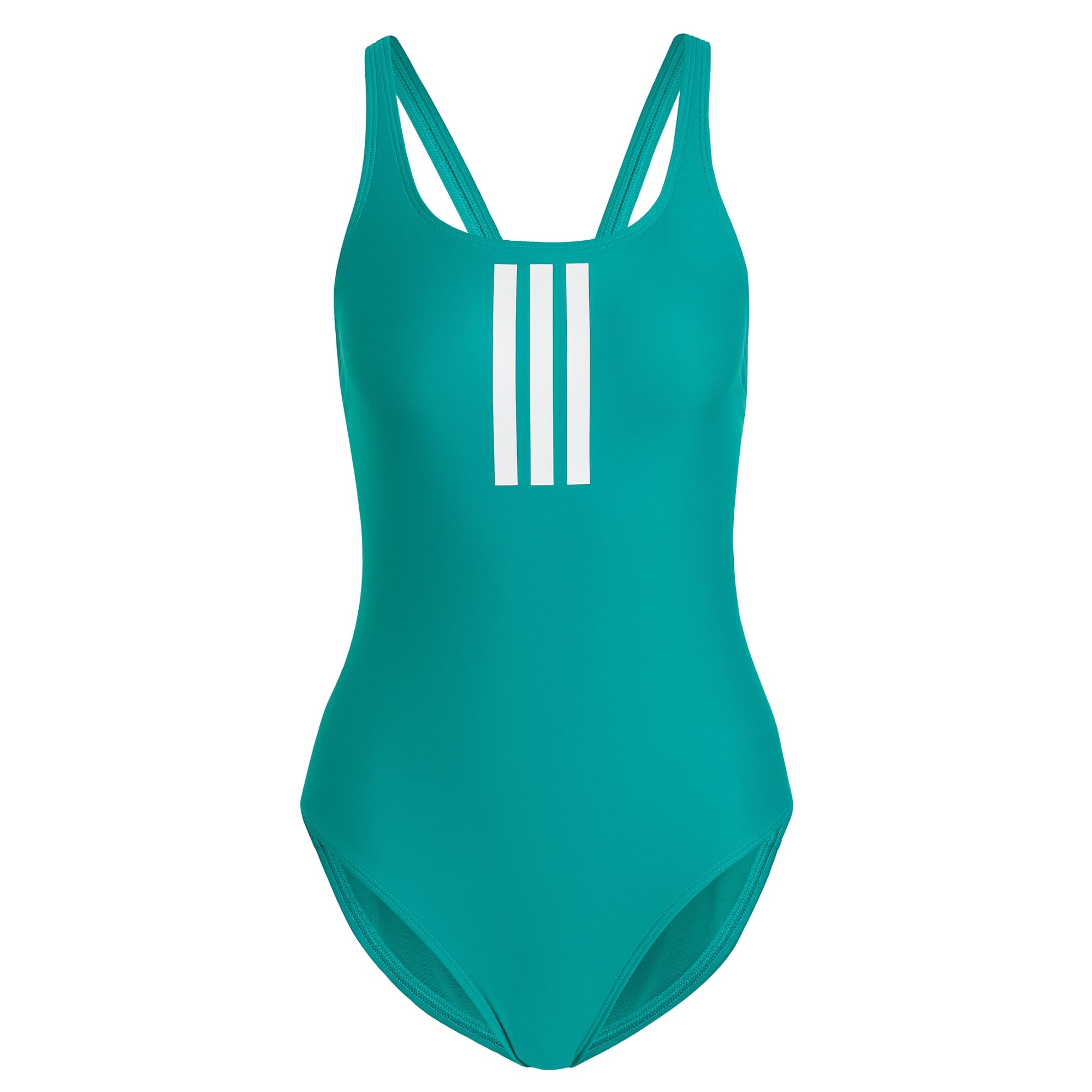 adidas Women's 3 Stripes V-Back Swimsuit Swimwear, Equipment Green/White, 32