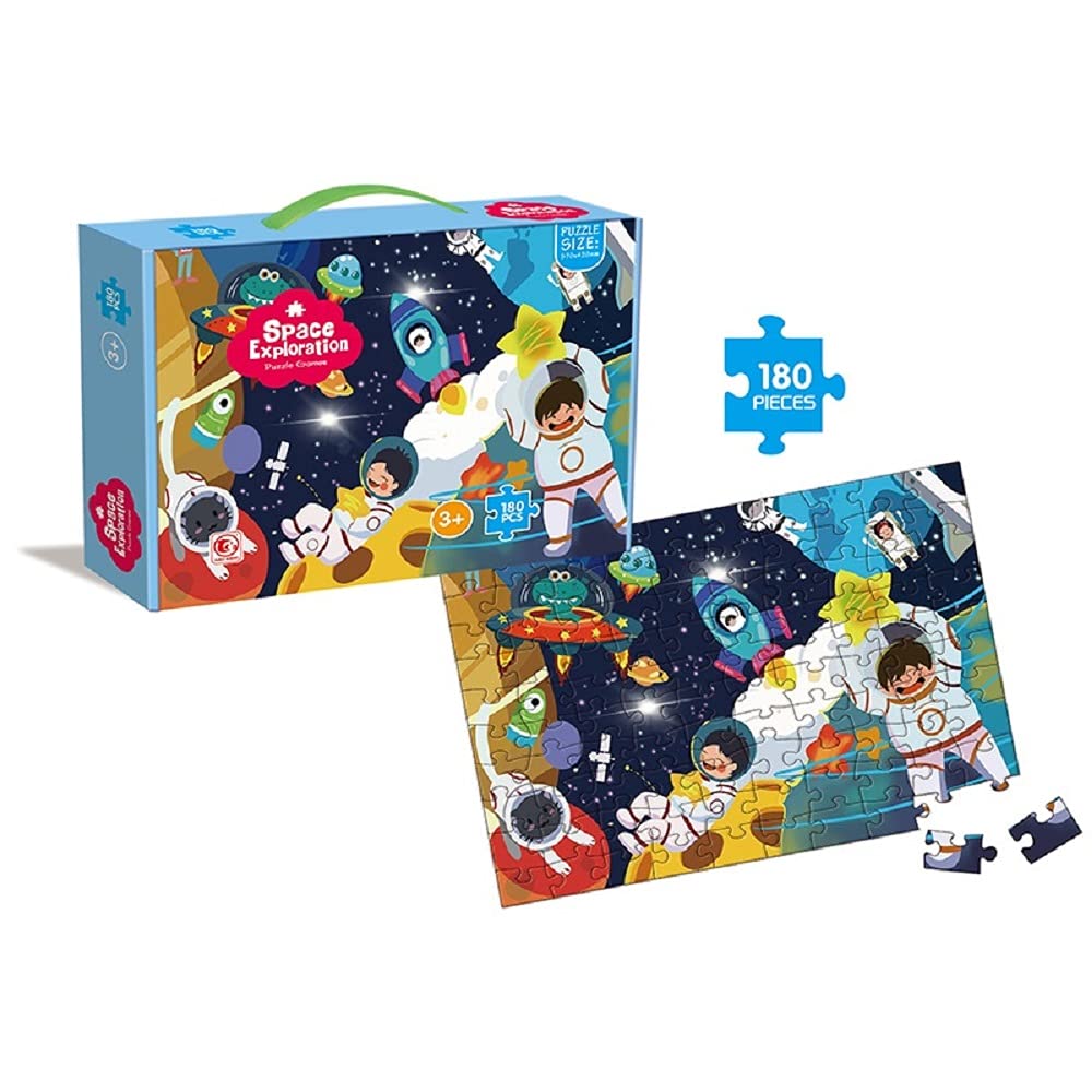 Jigsaw Puzzles for Kids- 180 Pieces Puzzles for Kids Ages 4-8, Floor Puzzles for Toddler, 20.5x15 Inch Large Size Space Universe Puzzles for Boys & Girls (Space Explore)
