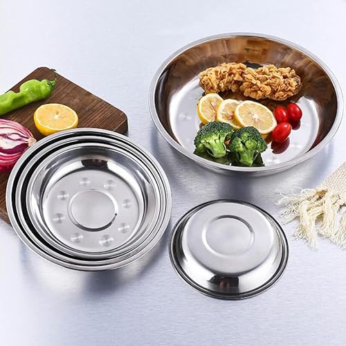 Miniatura 8 de Yardwe Soporte para cupcakes platos redondos de acero inoxidable, 6 platos llanos de metal, platos redondos de metal de 7 pulgadas para barbacoa,