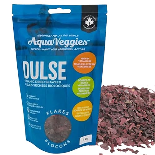 Miniatura 10 de Aqua Veggies Organic Atlantic Dulse Flakes grandes 1.98 oz, cosechados a mano, secado al sol, excelente fuente de vitaminas B6, B12, hierro, yodo,