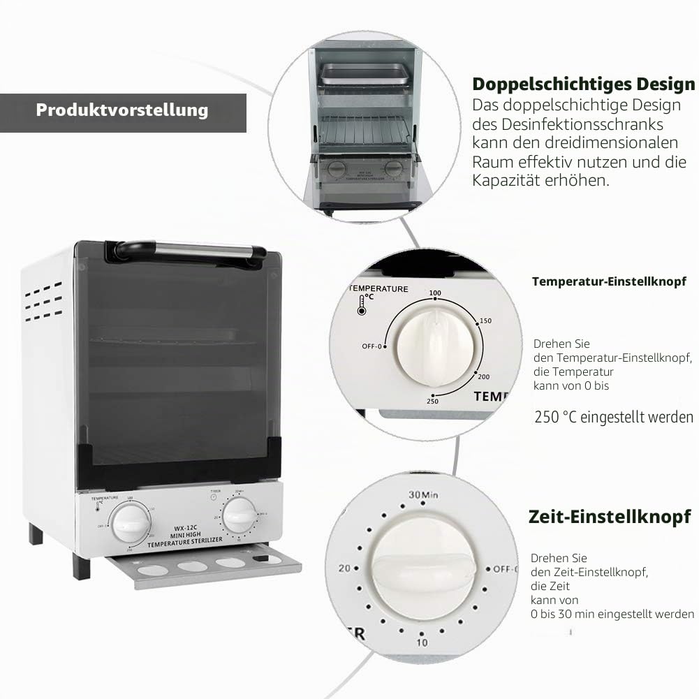 YUYTE 2 In 1 10 L Heißluftsterilisator, Autoklav, Hochtemperatur Sterilisation, Trockene Hitze Sterilisator Schrank Autoklav, Hochtemperatur + Infrarot Desinfektionsbox, Handtuchwärmer
