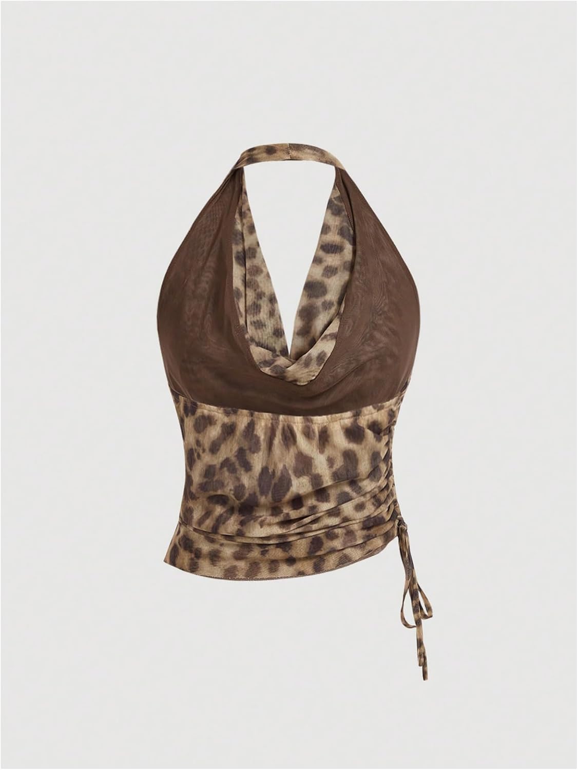 SHENHE Women's Tie Dye Halter Neck Draped Front Ruched Drawstring Backless Crop Top