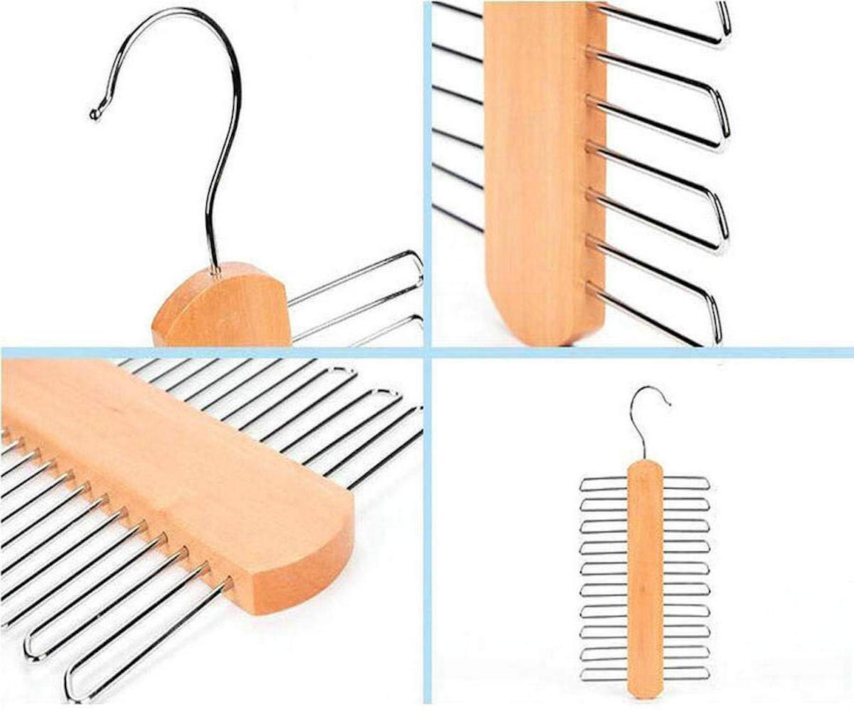 Krawattenhalter, hochwertiger Krawatten- und Gürtelhalter aus Holz, drehbar for Organizer und Aufbewahrungsregal mit rutschfesten Clips und 20 Haken, um 360 Grad drehbarer, platzsparender Organizer fo