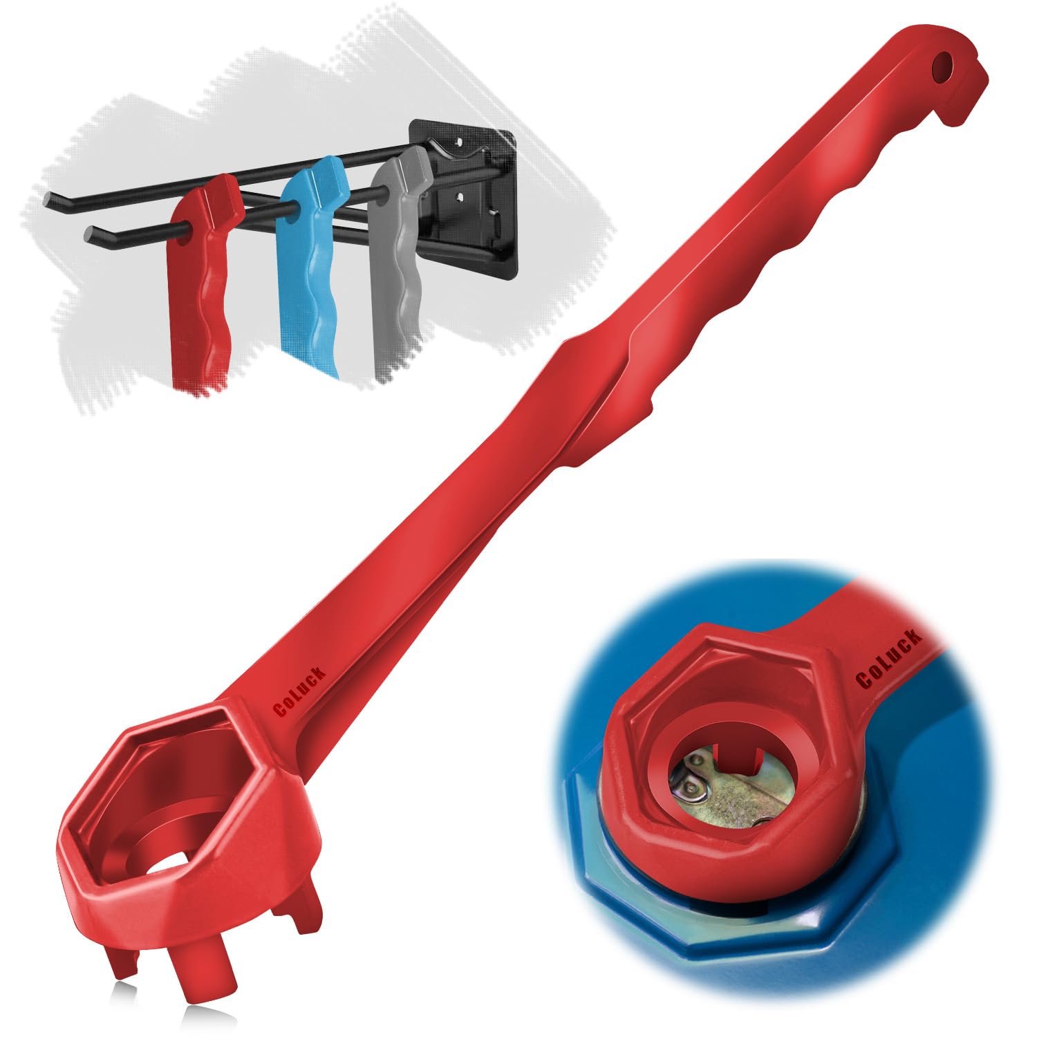 Bung Wrench 55 Gallon Drum, 3-in-1 Drum Wrench Upgraded, Aluminum Barrel Opener Tool for Opening 10 15 20 30 55 Gallon Drum, Fits 2" and 3/4" Bung Cap Red