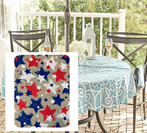 Newbridge - Mantel de tela con estampado de estrellas americanas para interiores y exteriores, diseño rústico, color rojo, blanco y azul