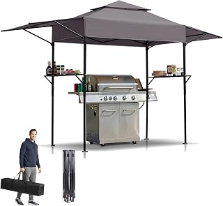 LEADZM Grillpavillon Faltbar,380x100x240 cm,Faltpavillon Robuster Metallrahmen & Doppeldach, Wetterfest,Wasserdicht,Sonnenschutz,Windfest,für Garten BBQ, Grillparty und Outdoor,Treffen,Anthrazit