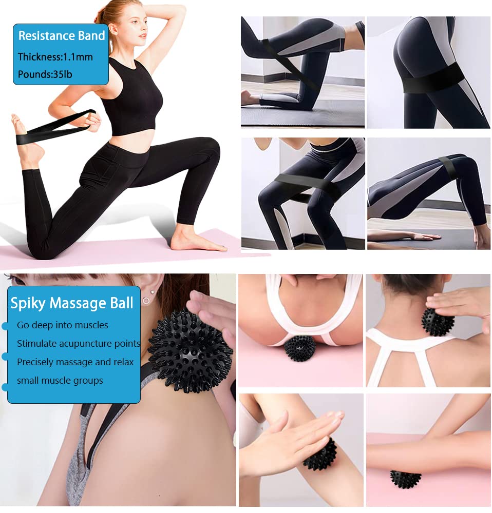 Rullo Massaggio Muscolare, Qveetry 6 in 1 Foam Roller Rullo in Schiuma Pallina Massaggiante Bastone Massaggio bande di resistenza per Stretching Yoga Pilates Rilascio Miofasciale