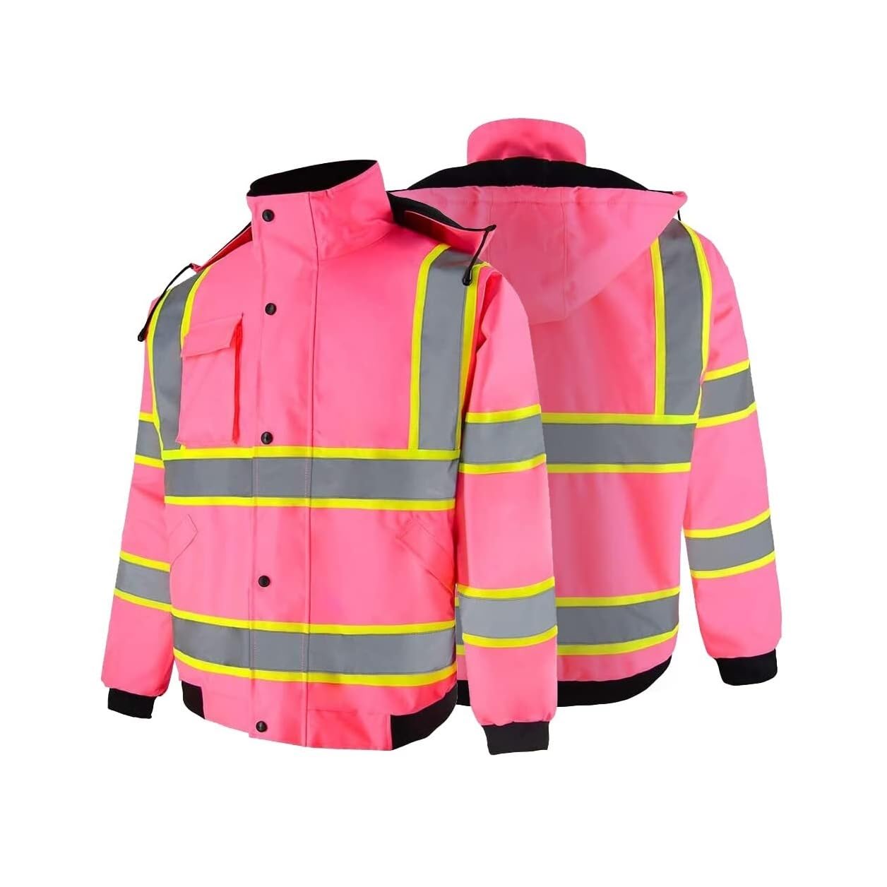 Chaleco Seguridad Chaqueta Acolchada For Hombre con Cinta Reflectante Y Cremallera Completa con Capucha Extraíble Reflectante Seguridad(XL)