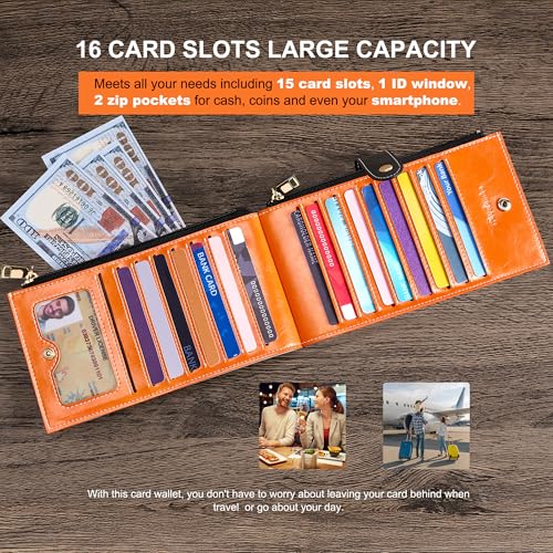 Image of Travelambo RFID Wallet Women Large Size Bifold Multi Card Wallet Case with Zipper Pocke Credit Card Holder for Women