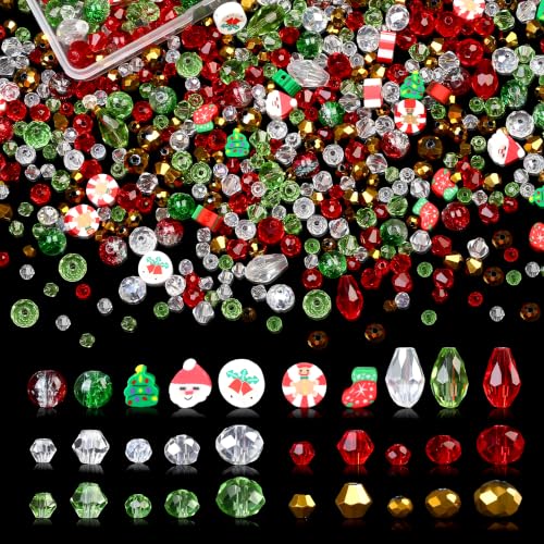 ZHIYUXI 1150PCS Christmas Glass Beads Red and White Beads Jewelry Making