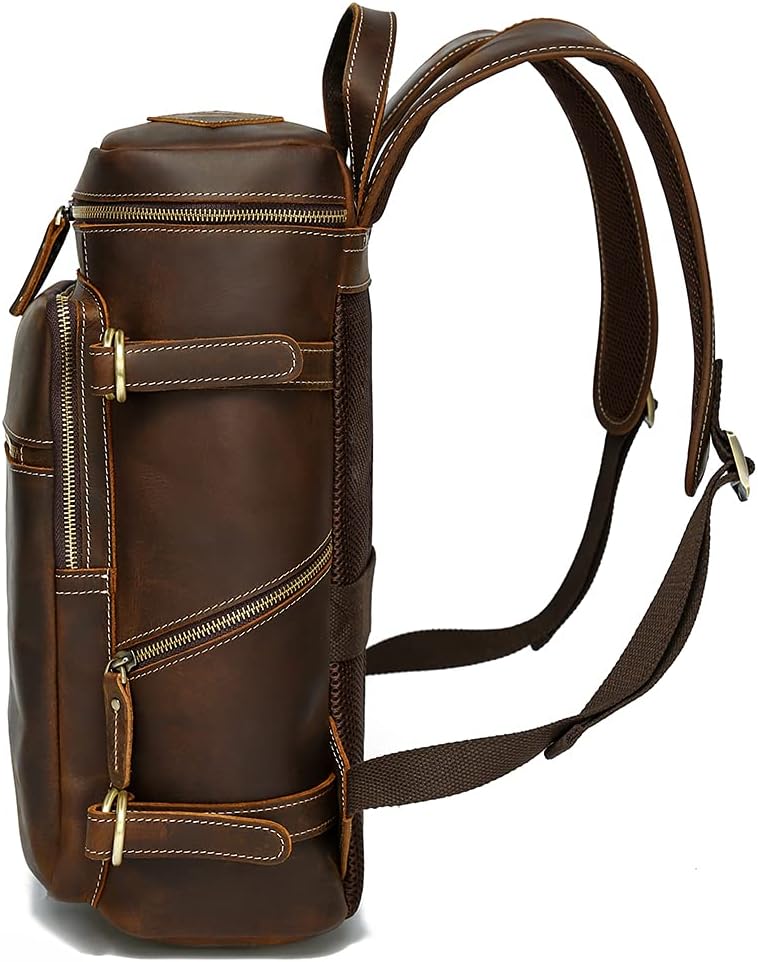 Best Cyber Deals 🔥 Lannsyne R-Series Men's Vintage Genuine Leather 15.6 Inch Laptop Backpack Hiking Overnight Weekender Camping Daypack Duffle Bag