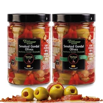 Torremar. Spanish Smoked Gordal Queen Olives. 580g 20.46oz. Pack of 2.