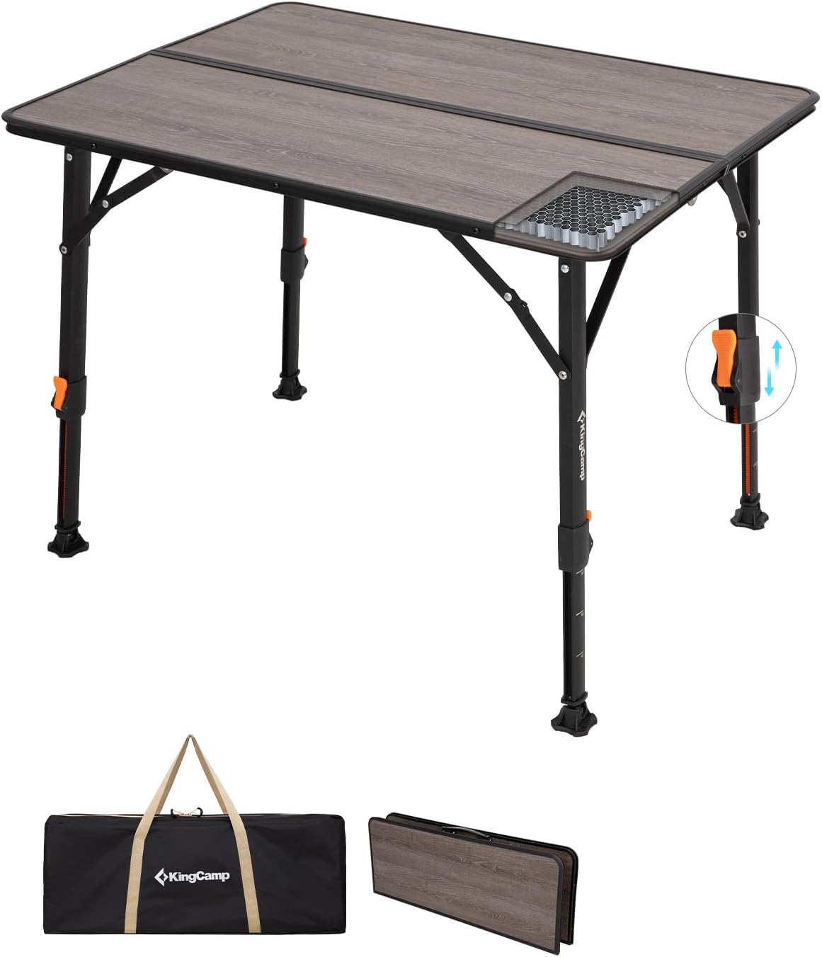 KingCamp Folding Camping Table, Ultralight Portable Folding Fiber Glass Camp Table with Adjustable Height, Heavy Duty Aluminum Legs & Carry Bag for Outdoor, Picnic, Beach, Party, BBQ (2-4 People)