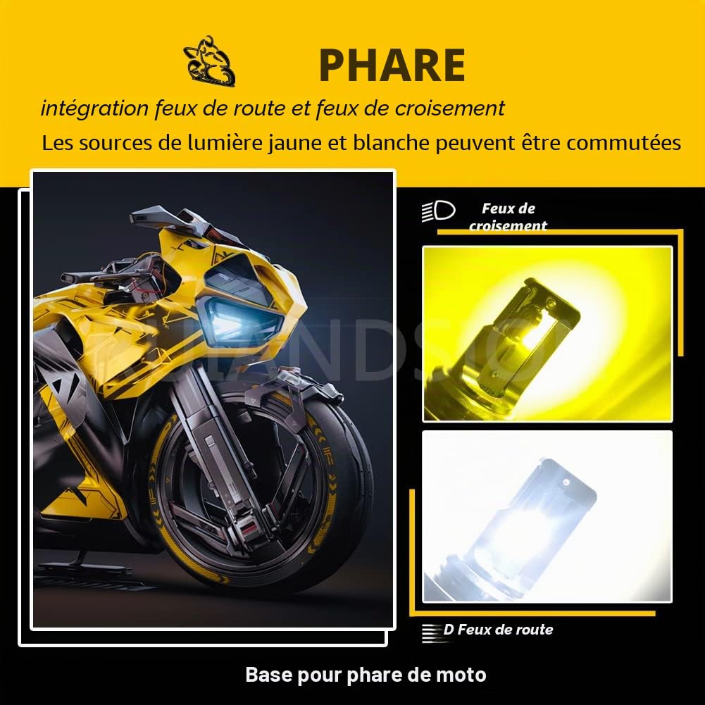Ruiandsion P45T H5 R2 Ampoule de phare LED blanche/jaune DC 10-30V Super lumineuse avec puces LED CSP 4SMD pour phare avant auto moto