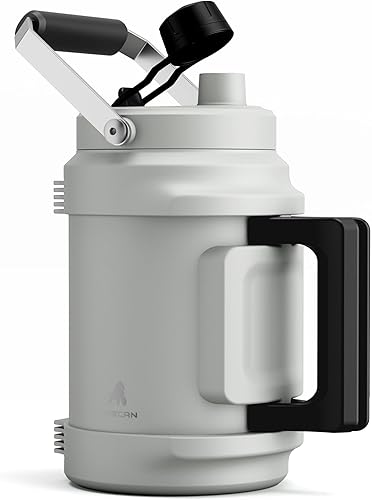 Miniatura 17 de Botella de agua aislada de 64 oz para gimnasio: tapa de boquilla de pajita 2 en 1, asa doble, a prueba de fugas, mantiene el frío 36H, jarra de agua