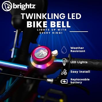 Brightz SpaceBrightz LED Light Up Bike Bell for Kids - Pink Unicorn Bicycle Bell with Twinkling Multicolor Lights, Rings & Glows - Weather Resistant Handlebar Bell for Girls, Ages 5+