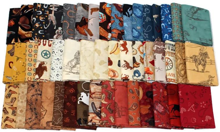 10 Fat Quarters - Assorted Western Cowboys Old West Out West Horses Rodeo Horse Lasso Boots Horseshoes Quilters Cotton Fabric Bundle M221.11