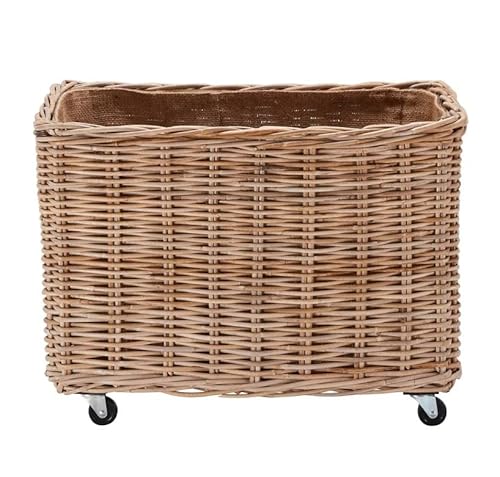 Wovenhill Kubu Rattan Large Log Basket on Wheels | Handmade Woven Laundry Hamper Storage Box | W70 x D44 x H54cm | Natural Brown - Image 3