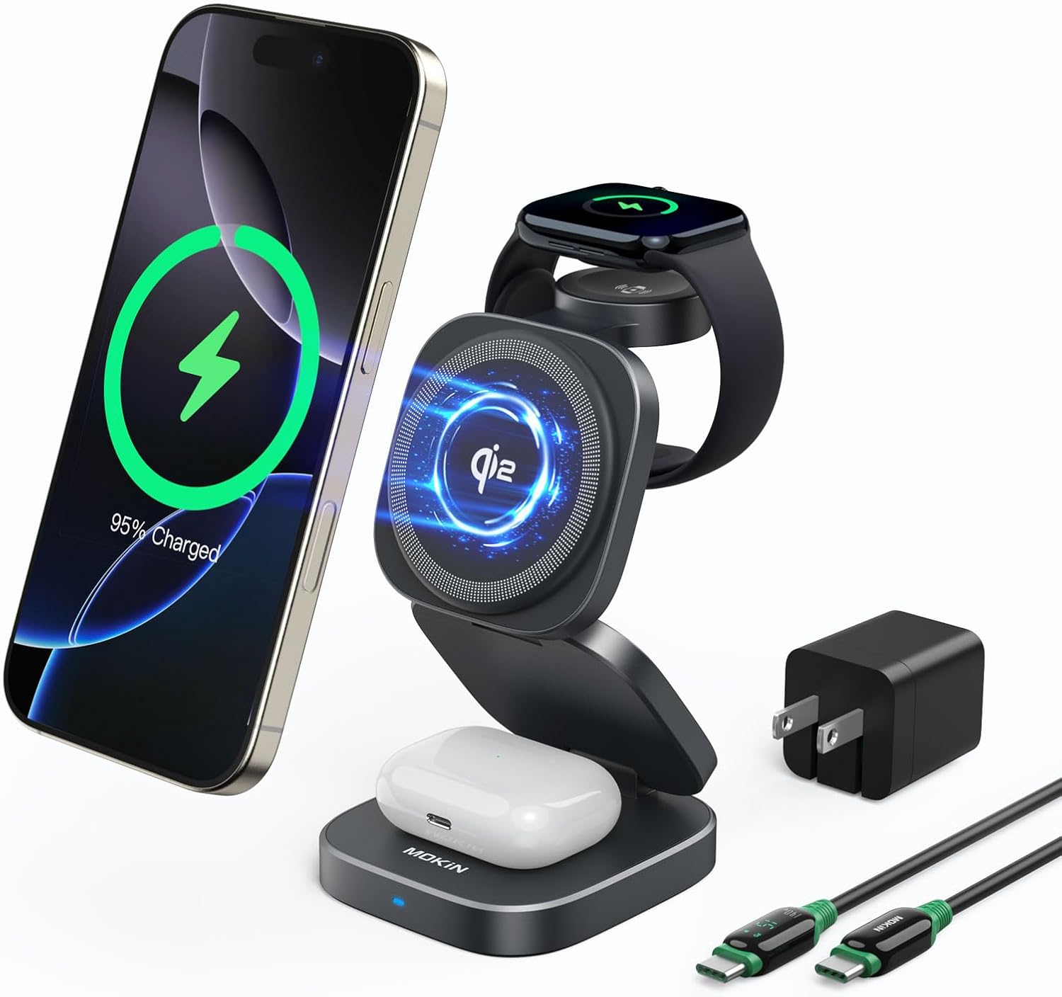 3 in 1 Wireless Charger for MagSafe Qi2, 15W Fast Charging...