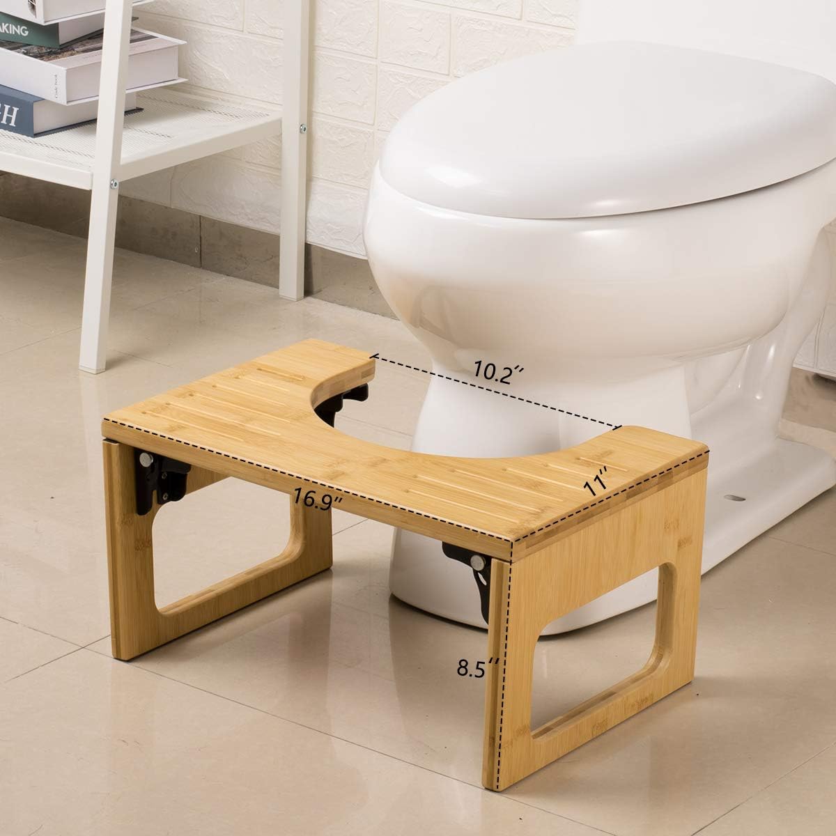 Wееklу Tор Sаlе AmazerBath 8.5 Inches Bamboo Toilet Stool, Collapsible Poop Stool for Bathroom, Natural Color