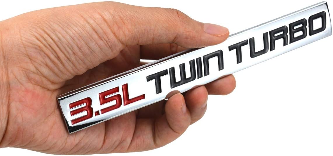 Chrome Finish Metal Emblem 3.5L Twin Turbo Badge (Red & Black Letter) " (Red & Black)
