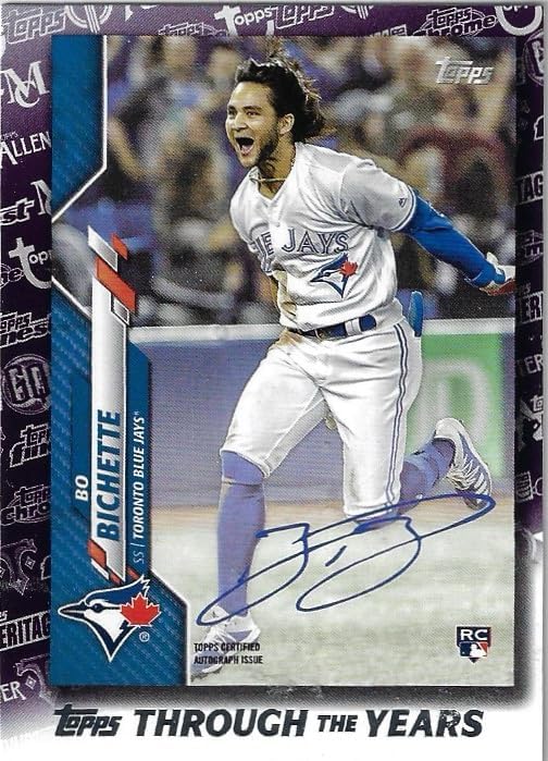 Bo Bichette Autographed Topps Through the Years Blue Parallel Rookie Card Special Insert Collectible Baseball Card - 2020 Topps Clearly Authentic Baseball Card #TTY-30 (Blue Jays)