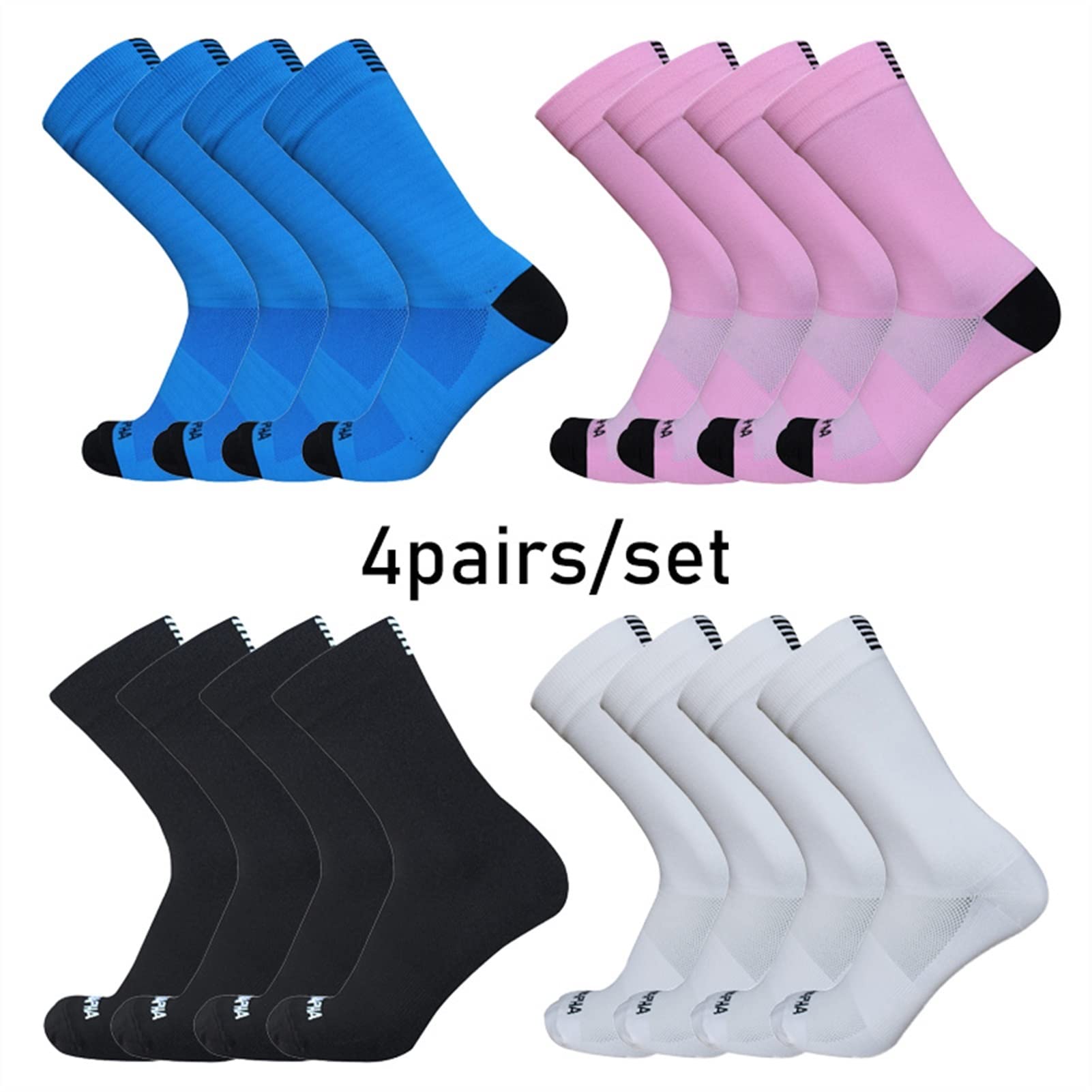 4 Paia Strada for Esterni Cycling Socks Stripes Sport Compression Bicycles, Calze da Corsa Uomini e Donne Calzini da Corsa
