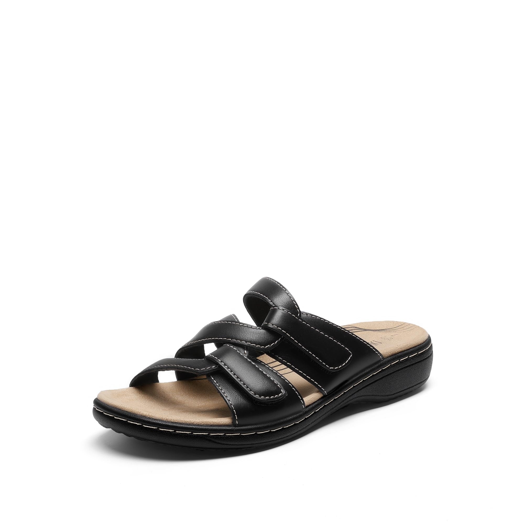 DREAM PAIRS Womens Slides Arch Support Slip on Flat Sandals Plantar Fasciitis Soft Cushion Slippers With Adjustable Straps