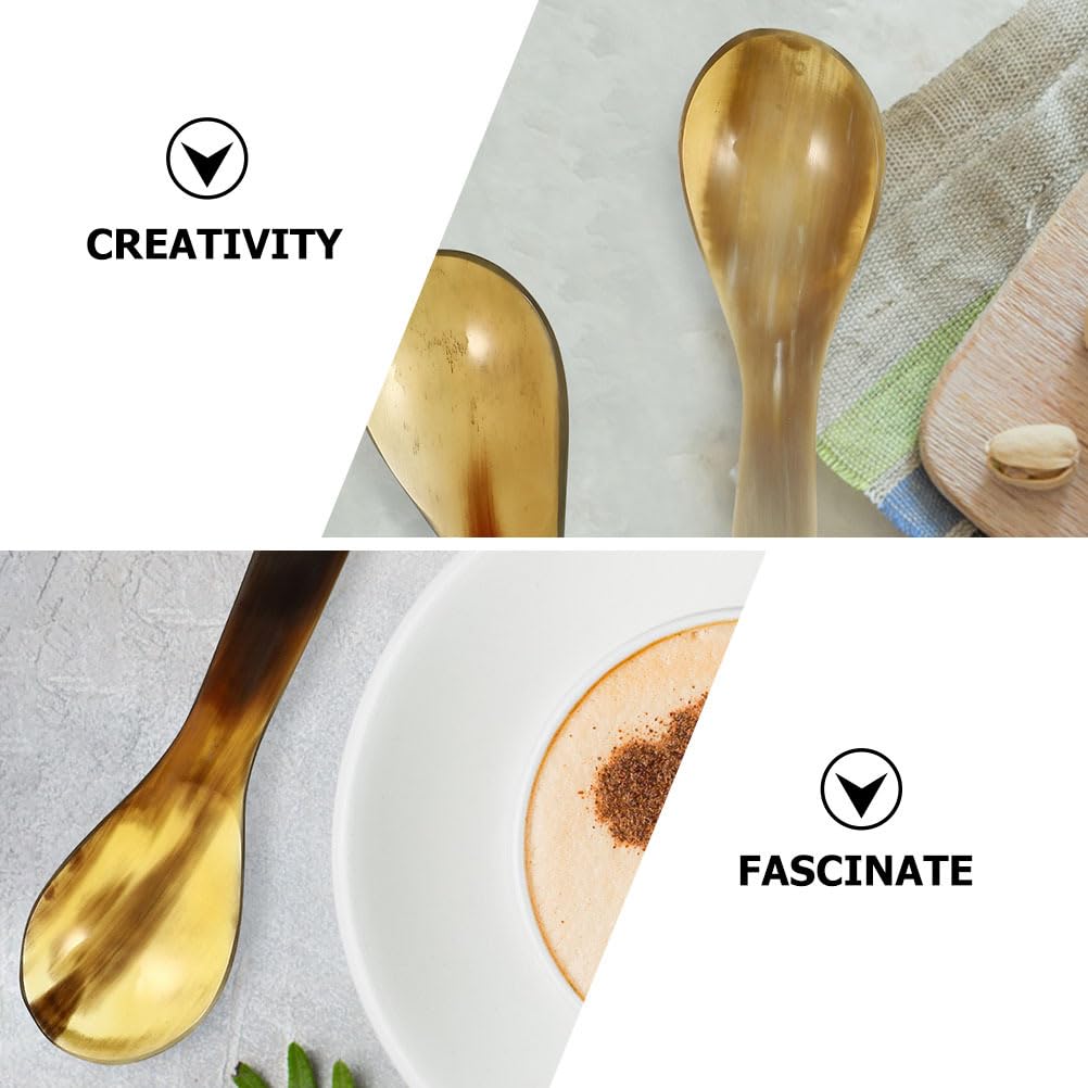 HEMOTON 3pcs Horn Coffee Spoon Pearl Horn Spoon Stirrer Dinner Spoons Cake Dessert Spoons Coffee Spoons Caviar Serving Shell Cake Spoon Tea Spoons Sugar Ox Office Horn Vintage - Image 4