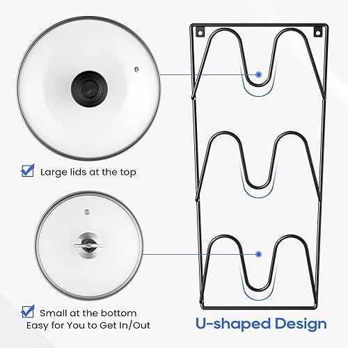 Miniatura 3 de ORLESS - Paquete de 2 organizadores de tapas de olla para puerta de gabinete, soporte adhesivo para tapa de olla para montaje en pared, cubierta de