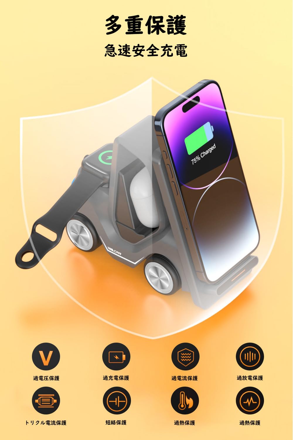 ワイヤレス充電器　Qi認証　3 in 1急速充電15W/10W/7.5W 3in1ワイヤレス充電器 ワイヤレス充電スタンド Qi認定 最大15W高速無線
