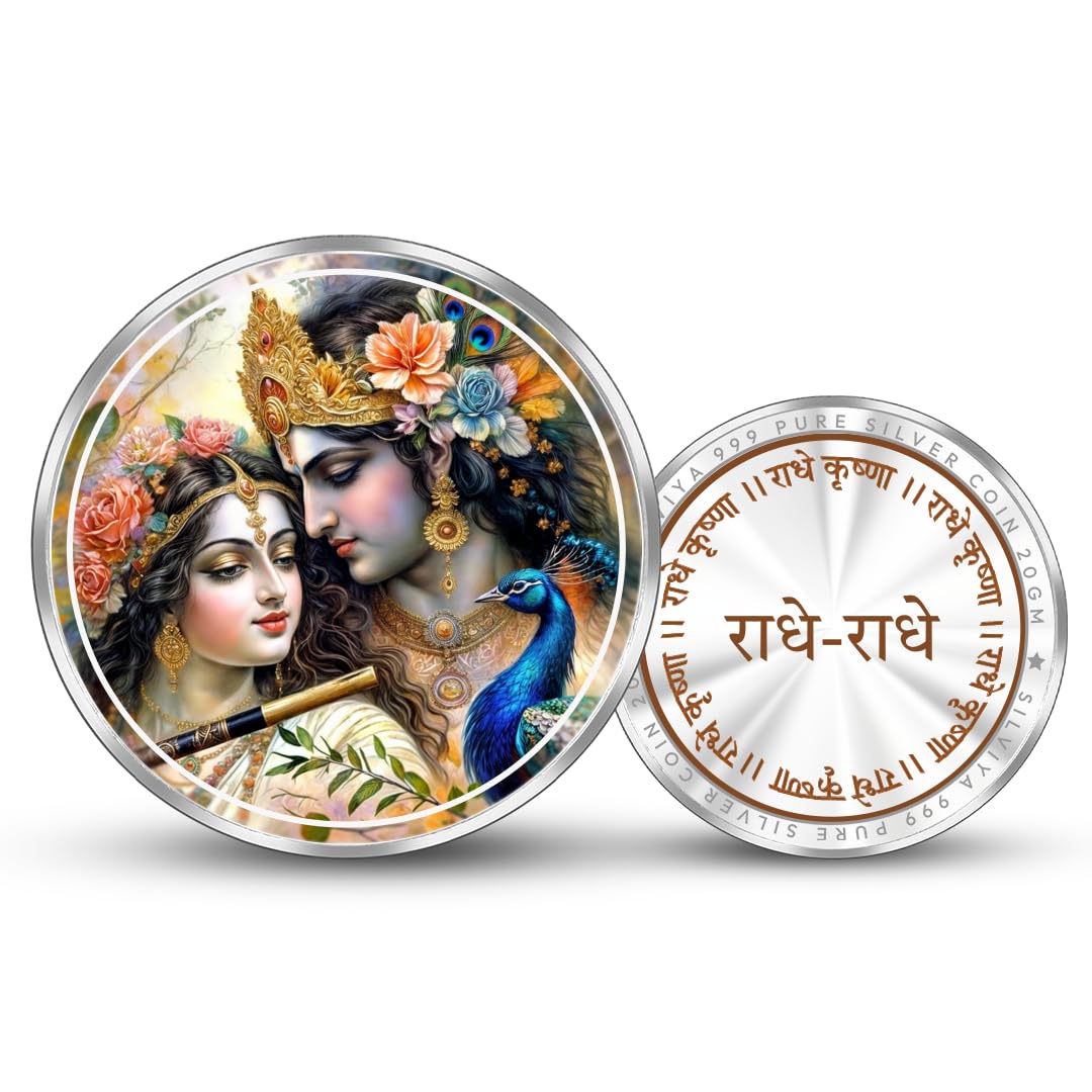 Silviya BIS Hallmarked Radha Krishna 999 Pure Silver Coin (20 Gram) Round Shape: Hindu Deities | Divine Love Couple | Vrindavan | Janmashtami Gift | Puja Coin (B0D6RX3LGJ) Amazon Price History, Amazon Price Tracker