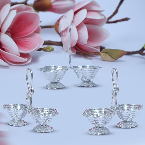 Miniatura 8 de Shubhkart Combo de polvo y soporte Haldi Kumkum chapado en plata