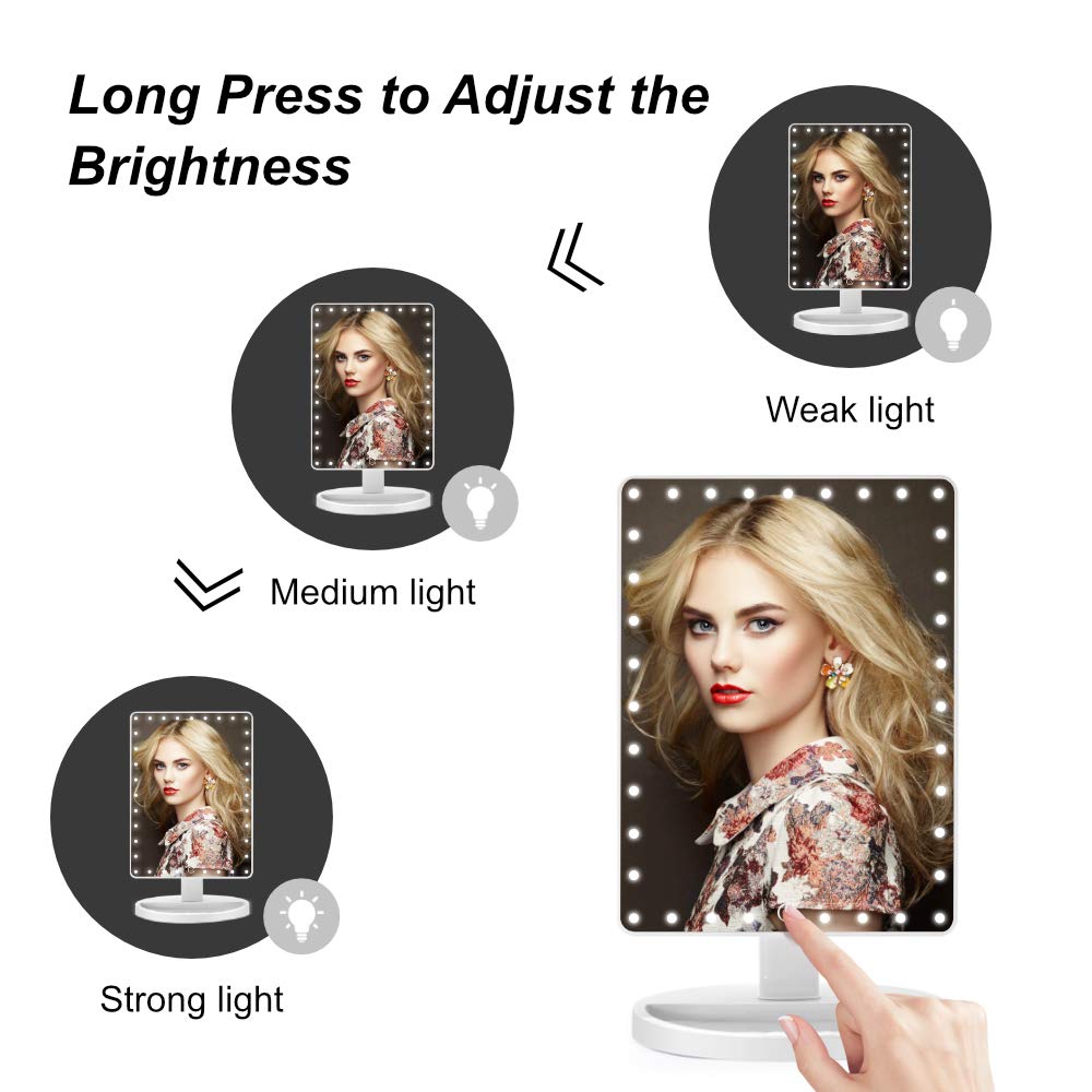 COSMIRROR Large Makeup Vanity Mirror with 35 LED Lights (X-Large Model), Lighted Makeup Mirror with 10X Magnifying Mirror and Makeup Brushes, USB or Battery Supply, 360° Rotation Light Up Mirror