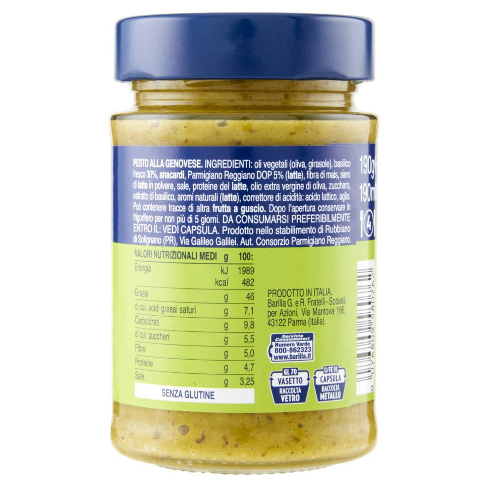 24x Barilla Pesto alla Genovese 190g | Glutenfreie Italienische Pasta-Sauce Genueser Pesto mit italienischem Basilikum und Parmesankäse + Beni Culinari Kostenloser Schlüsselanhänger