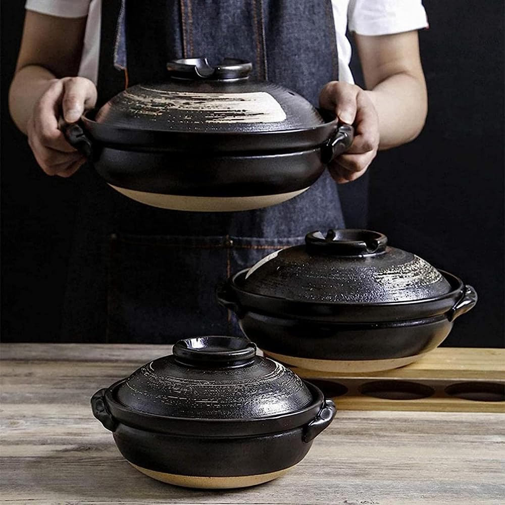 Kochtopf, Japanischer Keramik-Hot Pot, Hitzebeständiger Schmortopf mit Deckel, Langsamer Schmortopf, Runder Schmortopf, Suppentopf, Ölfreier Kochtopf