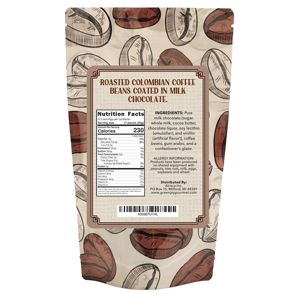 Green Jay Gourmet Milk Chocolate Covered Coffee Beans - Handmade & Fresh Milk Chocolate Espresso Beans - Great Gift for Chocolate Lovers - 16 Ounce Resealable Bag