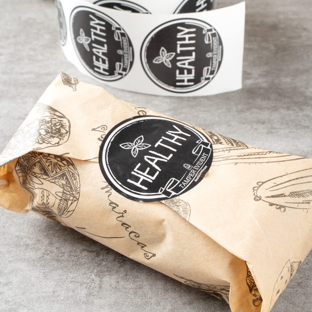 Label Tek - Calcomanías a prueba de manipulaciones de 2 pulgadas para alimentos saludables, 500 calcomanías enrolladas de sellado de manipulaciones, diseño de pizarra, para entrega segura de alimentos