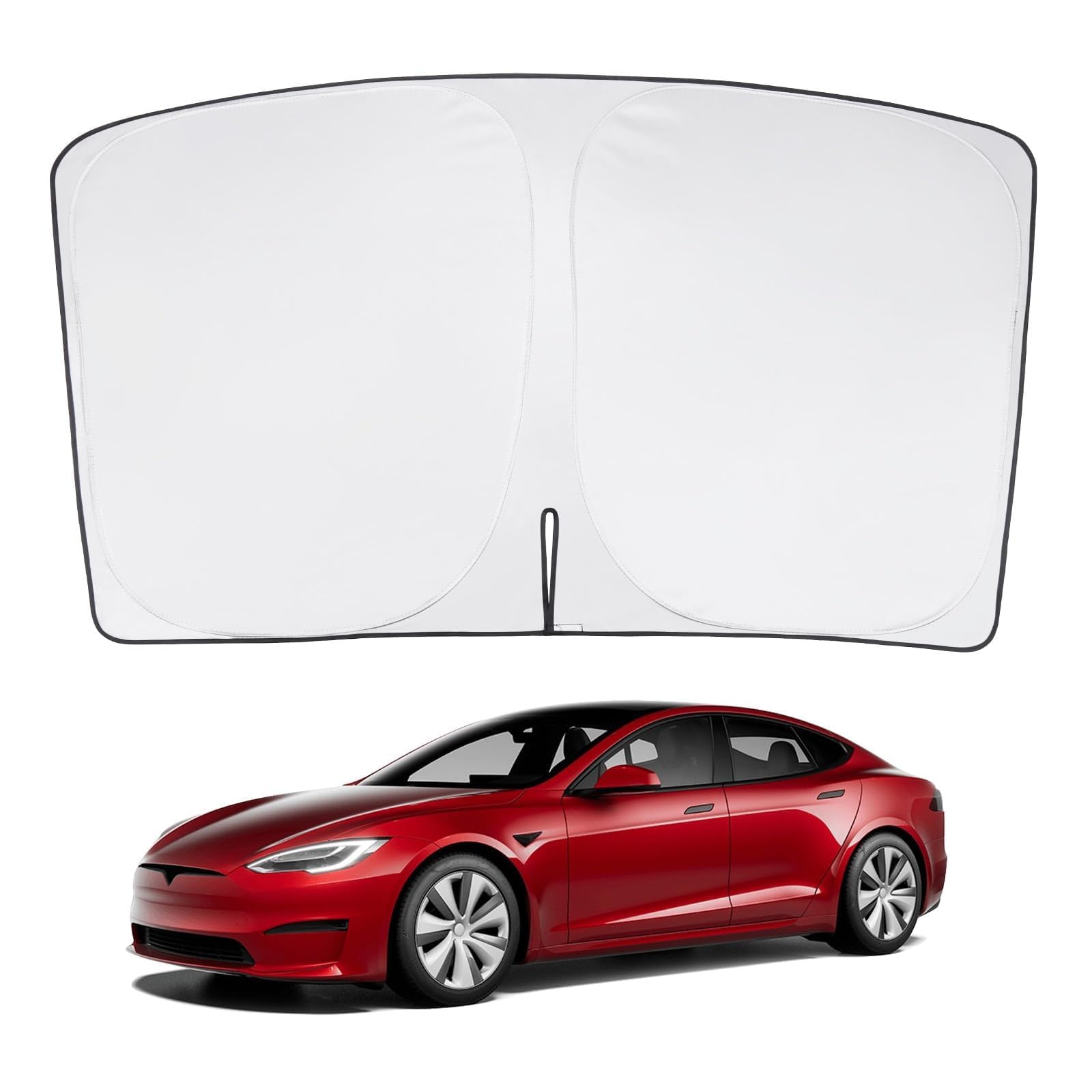 BASENOR 2026-2021 Tesla Model S Windshield Sunshade [Proprietary Design] [UV Protection] Foldable Heat Insulation Sun Shade Front Window Cover for Model S Accessories