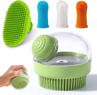 5PC pet grooming bath brush set - silicone massage brush with shampoo dispenser - suitable for dogs and cats for bathing, removing loose hair, and oral cleaning (Verdant)