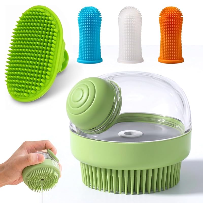 Kit de Escovas de Silicone para Banho de Cães e Gatos com Dispenser de Shampoo, 5 Peças, Chenqifuture Verdant