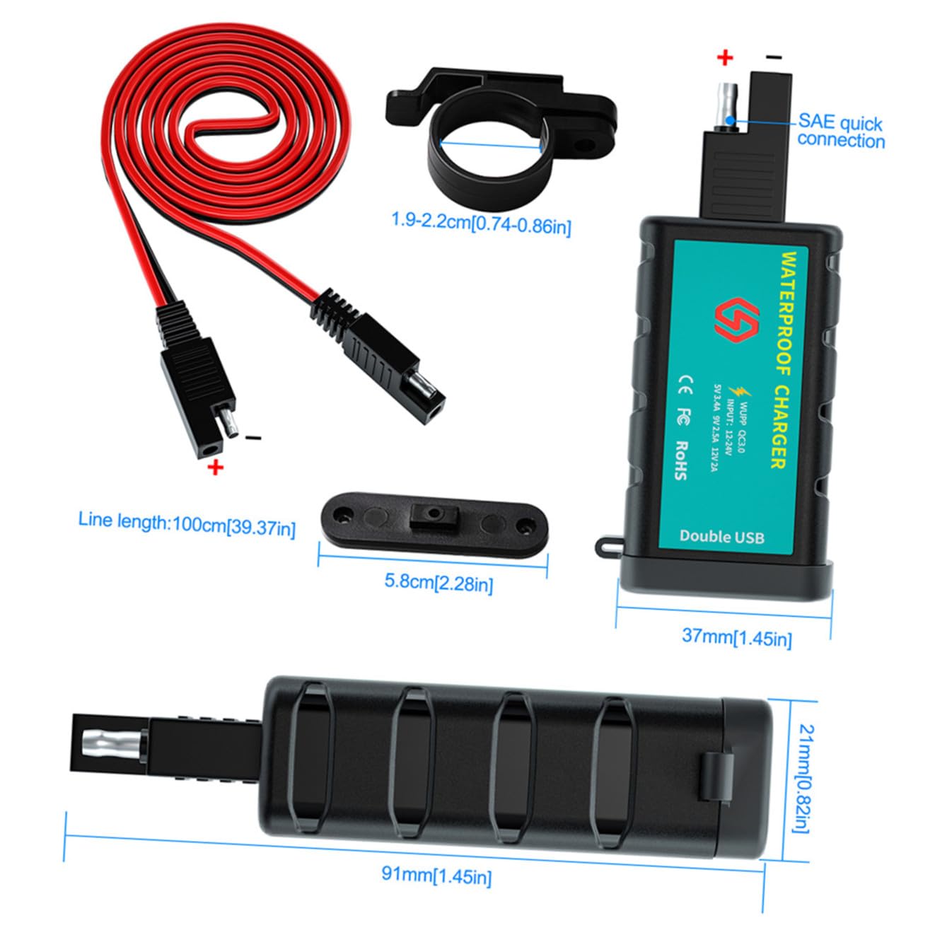 2zestawy Ładowarki Usb Do Motocykli Sae z Podwójnym Gniazdem Wodoodporna Szybkie Ładowanie Kompatybilna z Motocyklami Atv Suv Łodzią z Funkcją Miękkiego Startu