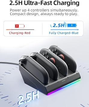 Charging Dock for Nintenndo Switch 2 Joycon, AOJAKI Accessories for Switch 2, Charger Station for Joycon, 4-in-1 Magnetic Fast Charger with RGB Light Modes, Smart Chip, Anti-Slip Base (Model 2)
